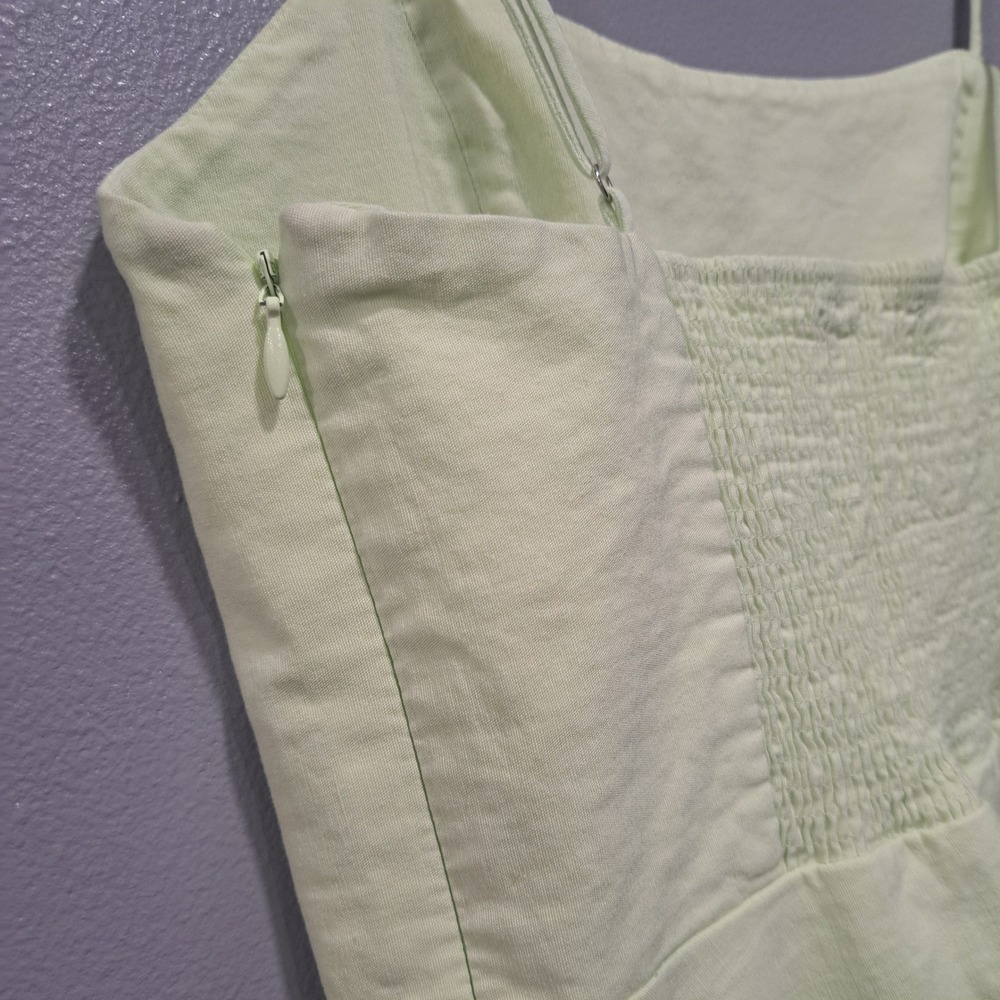 Zara Lime Green Linen Blend Smocked Back Mini Dress Small Sleeveless Summer - Picture 5 of 6